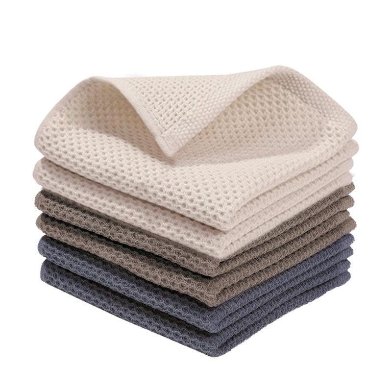 100% Cotton Waffle Dishcloth, Tan and Beige, 6 Pack Soft Absorbent Quick Dry Kitchen Towels Cleaning Towels 12x12 Inch