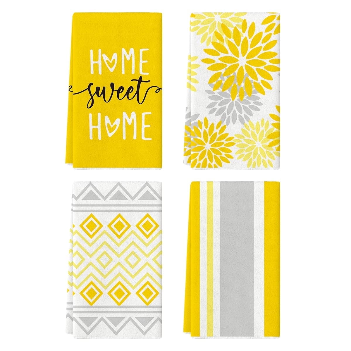 Yellow Printed Boho Dish Towels, 4 Count