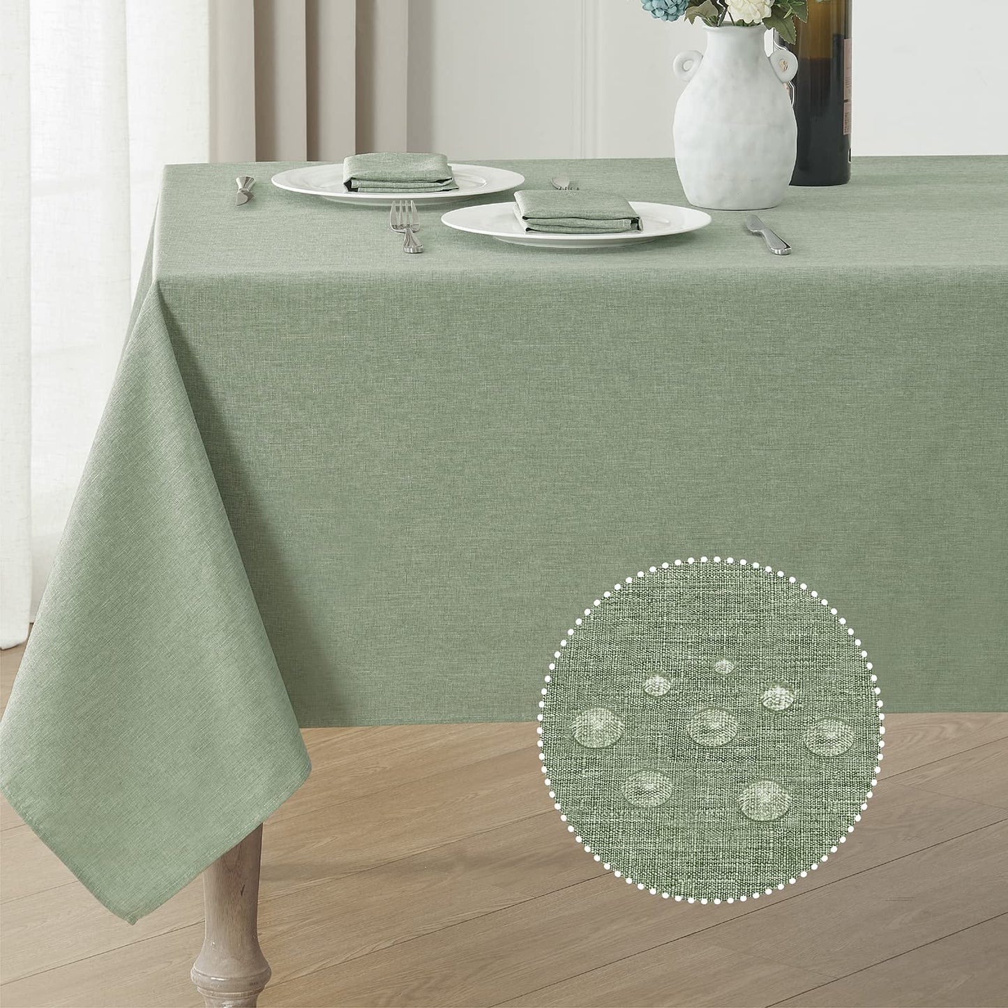 Stain and Wrinkle Resistant Fitable Fern Green Table Cloth Rectangle 60x84 Inch, Reusable and Washable Polyester Fabric Table Covers for Party, Wedding and Banquet Decoration