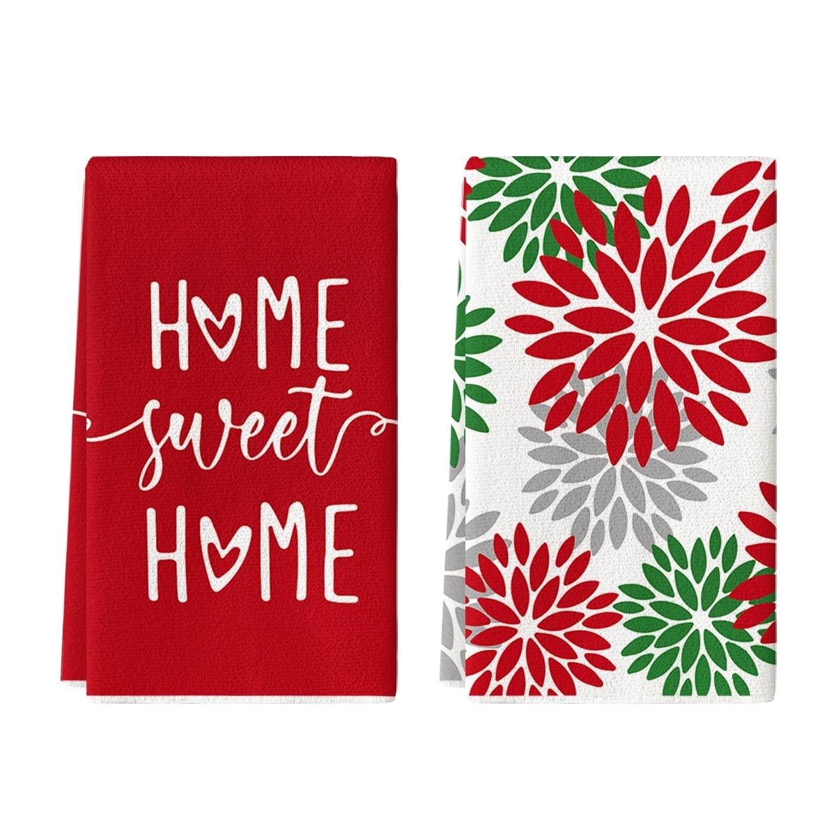 Red Dahlia Flower Boho Christmas Tea Towels, 2 Count