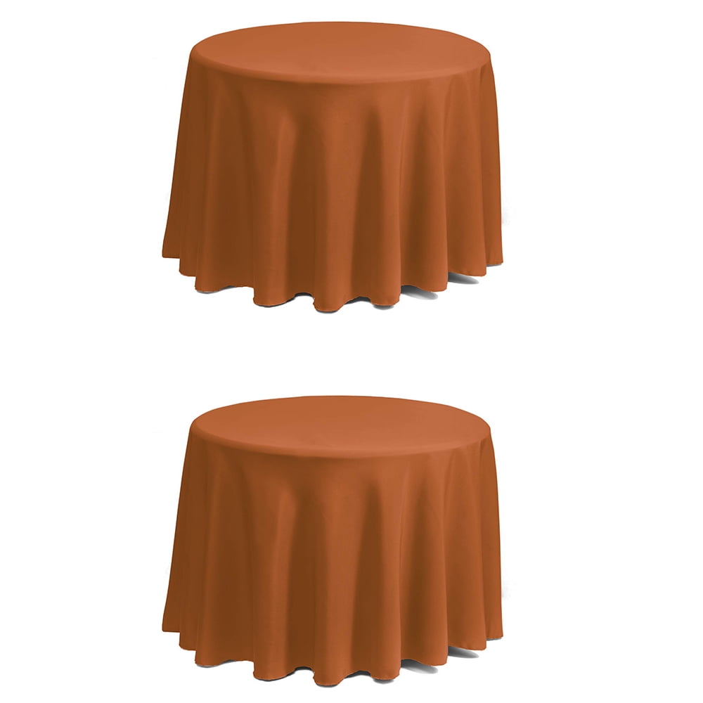 Set of 2 Stain and Wrinkle Resistant Fitable Orange Table Cloth 60 Inch Round, Reusable and Washable Polyester Fabric Table Covers for Party, Wedding and Banquet Decoration