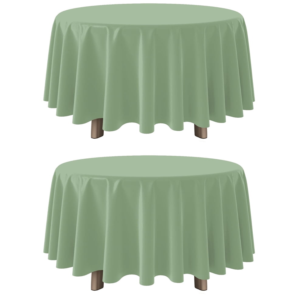 Set of 2 Stain and Wrinkle Resistant Fitable Fern Green Table Cloth 60 Inch Round, Reusable and Washable Polyester Fabric Table Covers for Party, Wedding and Banquet Decoration