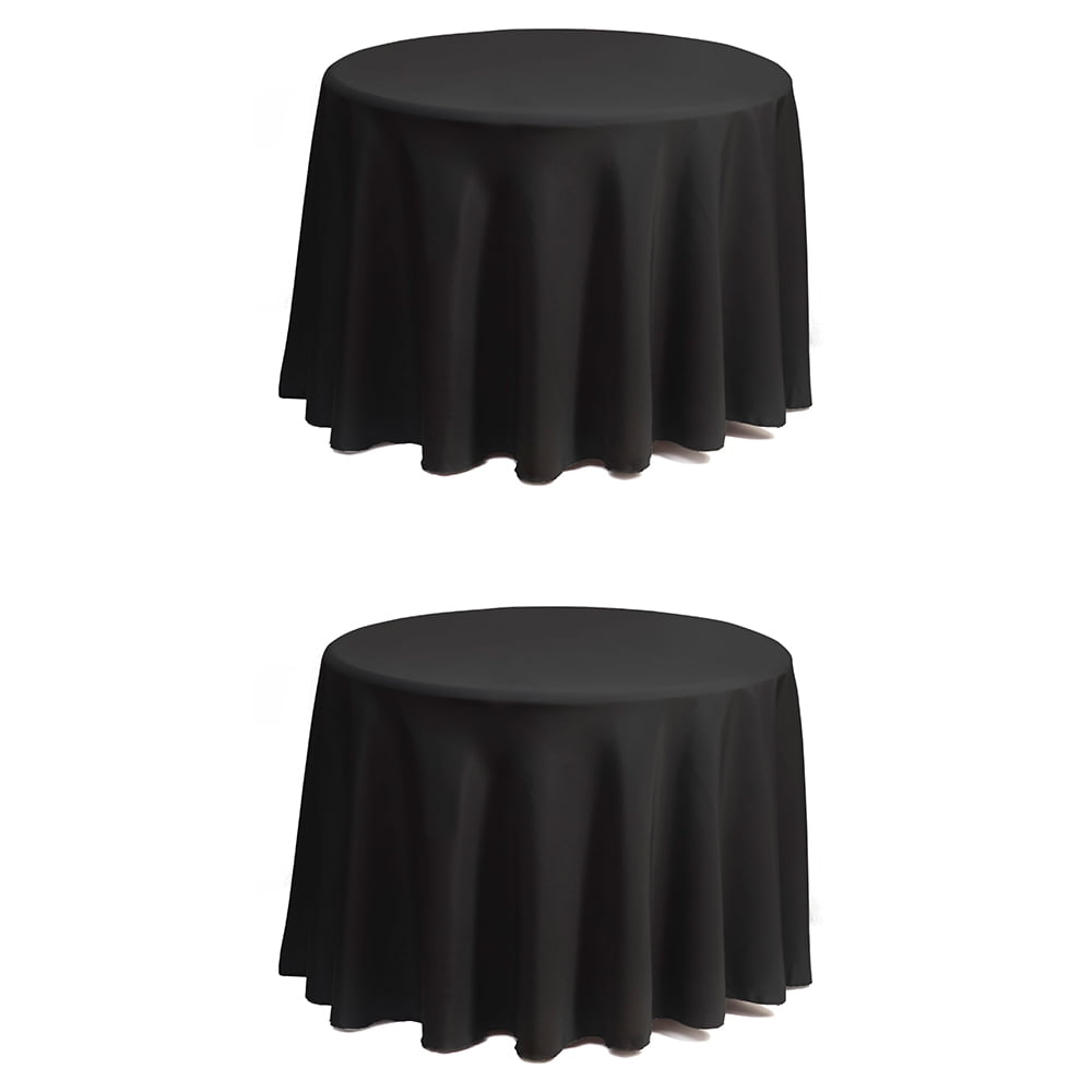Set of 2 Stain and Wrinkle Resistant Fitable Black Table Cloth 70 Inch Round, Reusable and Washable Polyester Fabric Table Covers for Party, Wedding and Banquet Decoration