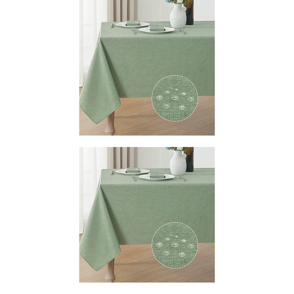Set of 2 Stain and Wrinkle Resistant Fitable Fern Green Table Cloth Rectangle 52x70 Inch, Reusable and Washable Polyester Fabric Table Covers for Party, Wedding and Banquet Decoration