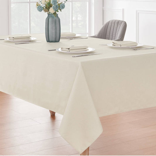 Set of 2 Stain and Wrinkle Resistant Fitable Beige Table Cloth Rectangle 52x70 Inch, Reusable and Washable Polyester Fabric Table Covers for Party, Wedding and Banquet Decoration