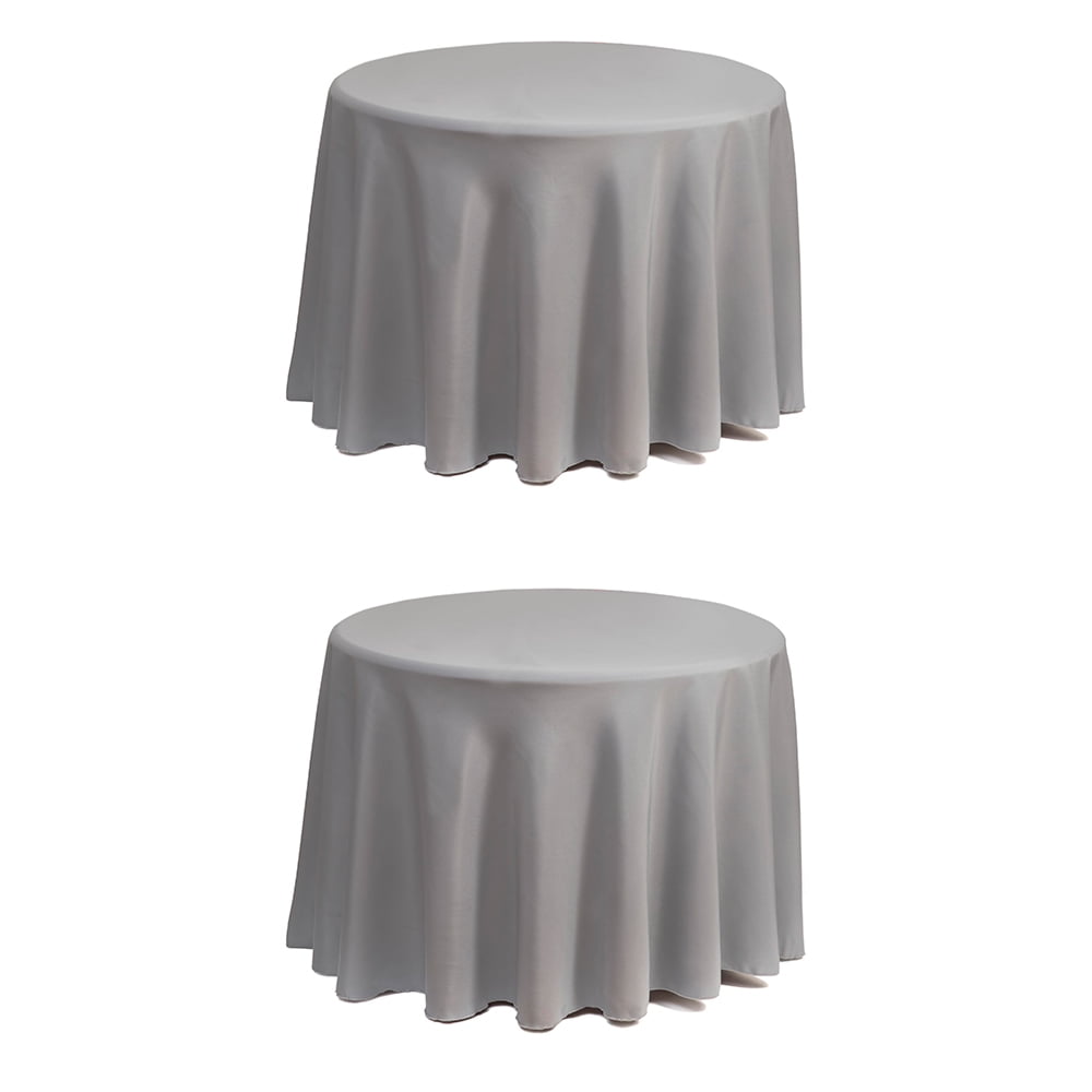 Set of 2 Stain and Wrinkle Resistant Fitable Gray Table Cloth 70 Inch Round, Reusable and Washable Polyester Fabric Table Covers for Party, Wedding and Banquet Decoration