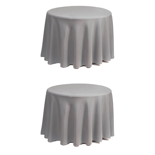 Set of 2 Stain and Wrinkle Resistant Fitable Gray Table Cloth 70 Inch Round, Reusable and Washable Polyester Fabric Table Covers for Party, Wedding and Banquet Decoration