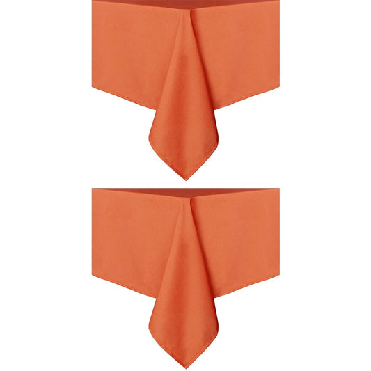 Set of 2 Stain and Wrinkle Resistant Fitable Orange Table Cloth Square 60x60 Inch, Reusable and Washable Polyester Fabric Table Covers for Party, Wedding and Banquet Decoration