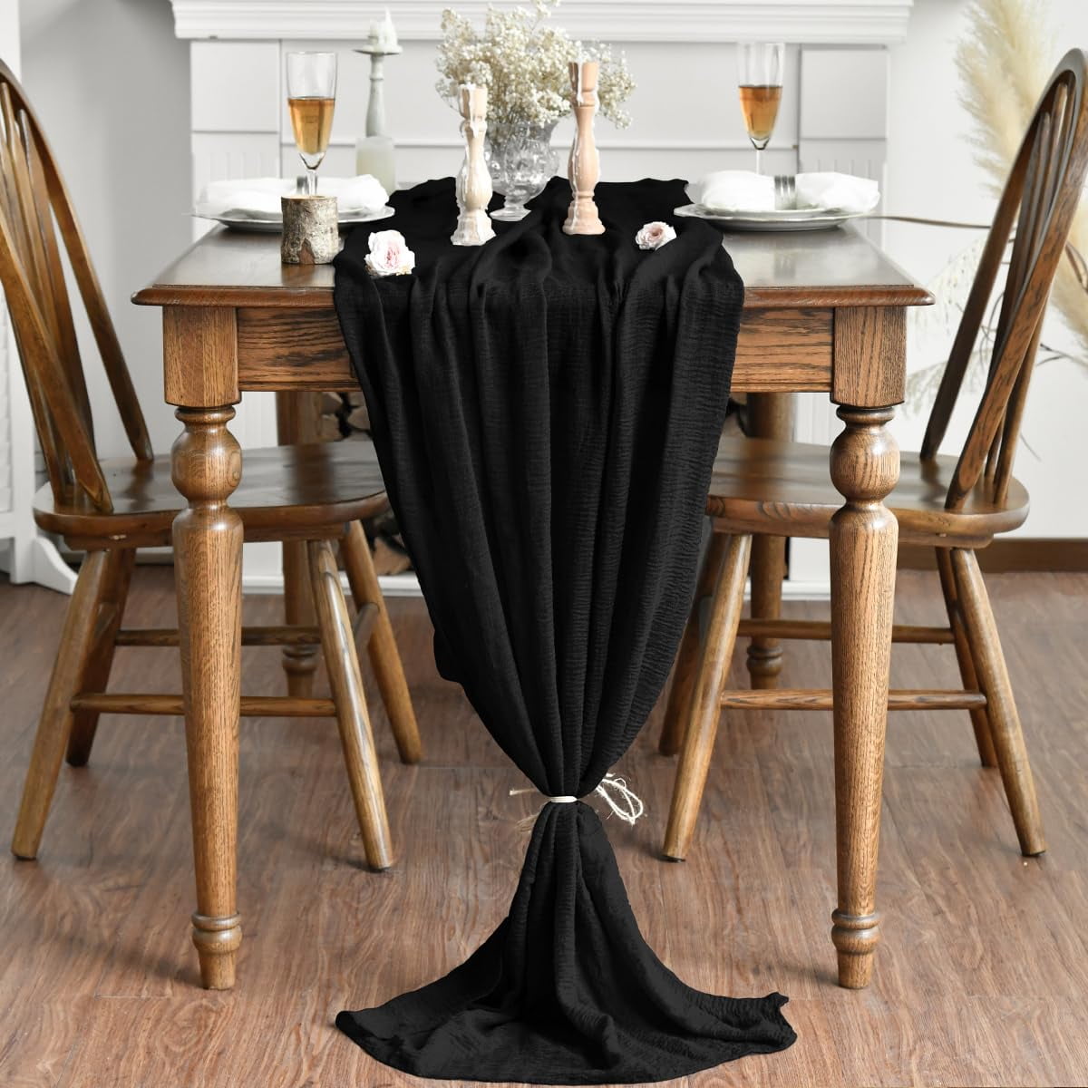Black Cheesecloth Table Runner, 31 x 118 Inch Rustic Gauze Boho Tablecloth for Bridal Shower Wedding Party Table Decoration