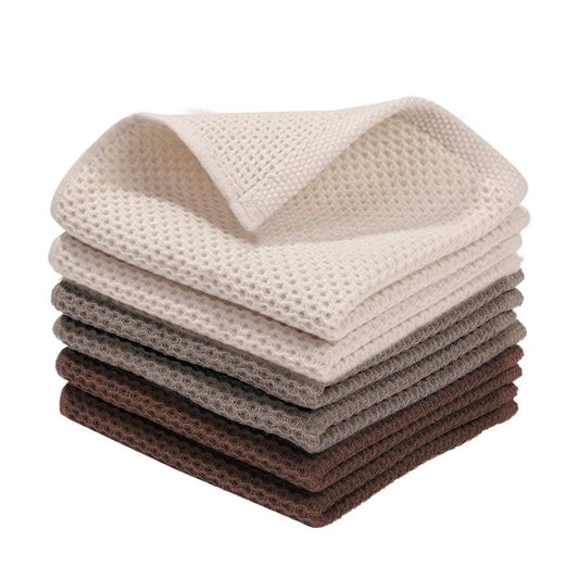 100% Cotton Waffle Dishcloth, Beige and Tan, 6 Pack Soft Absorbent Quick Dry Kitchen Towels Cleaning Towels 12x12 Inch