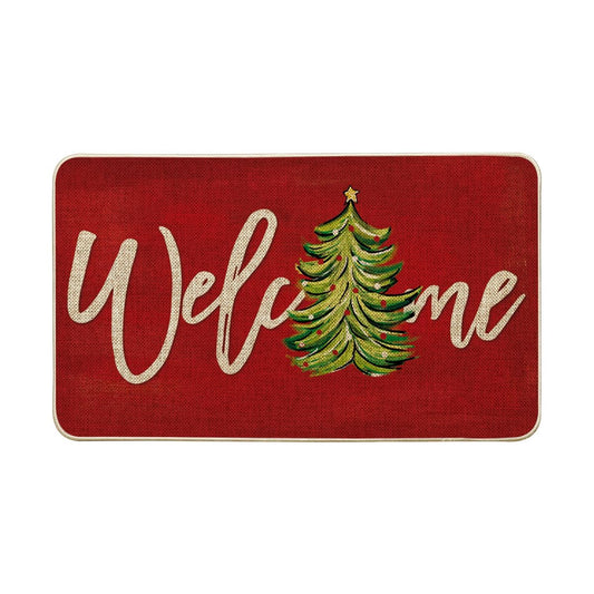 Artoid Mode Beige Xmas Tree Christmas Welcome Doormat, Winter Home Decor Low-Profile Switch Rug Door Mat Floor Mat for Indoor Outdoor 17x29 Inch