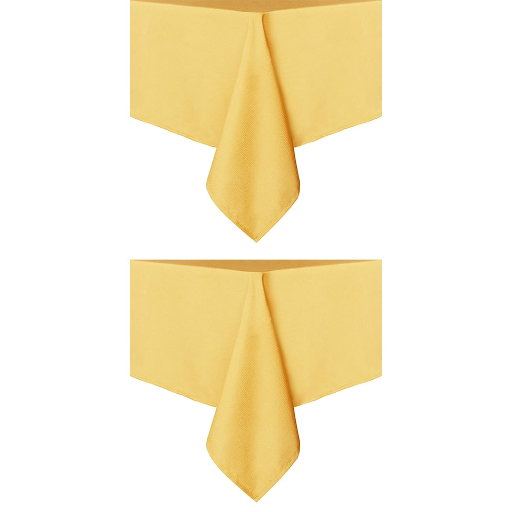 Set of 2 Stain and Wrinkle Resistant Fitable Yellow Table Cloth Rectangle 60x140 Inch, Reusable and Washable Polyester Fabric Table Covers for Party, Wedding and Banquet Decoration
