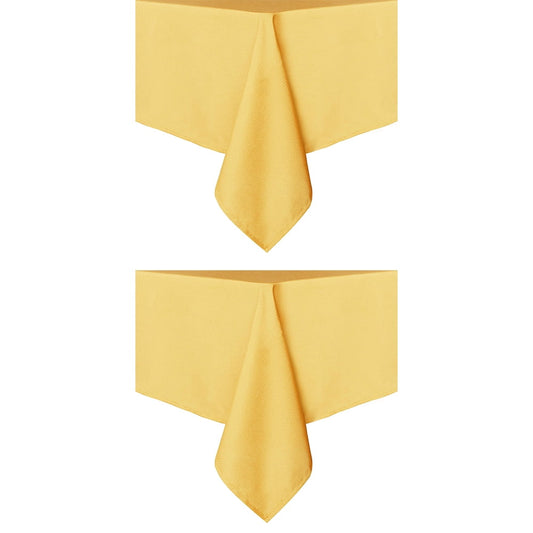 Set of 2 Stain and Wrinkle Resistant Fitable Yellow Table Cloth Rectangle 60x104 Inch, Reusable and Washable Polyester Fabric Table Covers for Party, Wedding and Banquet Decoration