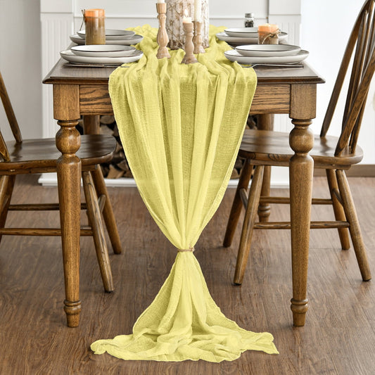 Light Yellow Cheesecloth Table Runner, 31 x 118 Inch Rustic Gauze Boho Tablecloth for Bridal Shower Wedding Party Table Decoration