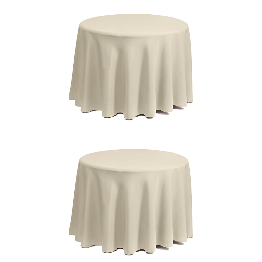 Set of 2 Stain and Wrinkle Resistant Fitable Beige Table Cloth 60 Inch Round, Reusable and Washable Polyester Fabric Table Covers for Party, Wedding and Banquet Decoration