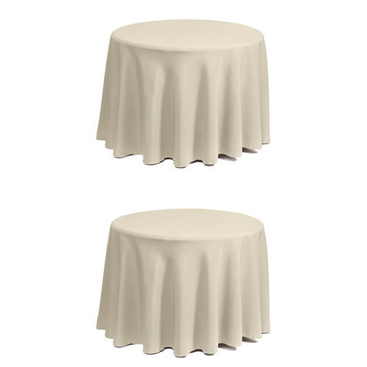 Set of 2 Stain and Wrinkle Resistant Fitable Beige Table Cloth 70 Inch Round, Reusable and Washable Polyester Fabric Table Covers for Party, Wedding and Banquet Decoration