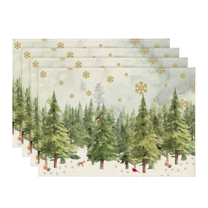 Artoid Mode Xmas Trees Cardinals Snowflakes Gifts Christmas Placemats Set of 4, 12x18 Inch Seasonal Winter Table Mats for Dining Decoration