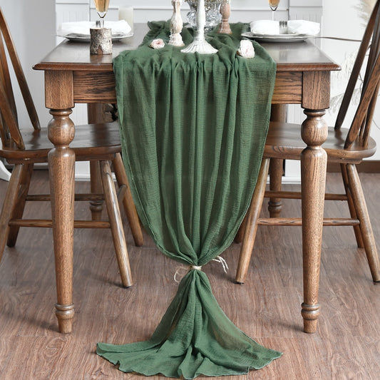 Emerald Green Cheesecloth Table Runner, 31 x 118 Inch Rustic Gauze Boho Tablecloth for Bridal Shower Wedding Party Table Decoration