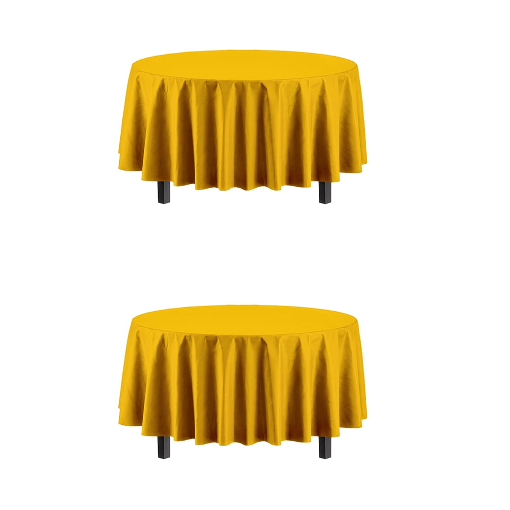 Set of 2 Stain and Wrinkle Resistant Fitable Yellow Table Cloth 60 Inch Round, Reusable and Washable Polyester Fabric Table Covers for Party, Wedding and Banquet Decoration