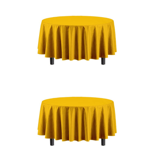 Set of 2 Stain and Wrinkle Resistant Fitable Yellow Table Cloth 70 Inch Round, Reusable and Washable Polyester Fabric Table Covers for Party, Wedding and Banquet Decoration