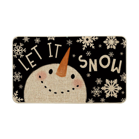 Artoid Mode Let It Snow Snowman Christmas Decorative Doormat Black, Seasonal Winter Xmas Holiday Low-Profile Floor Mat Switch Mat for Indoor Outdoor 17 x 29 Inch