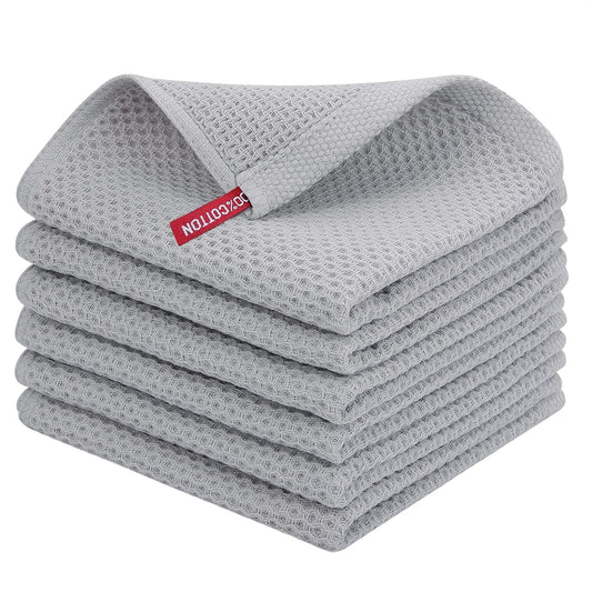 100% Cotton Waffle Dishcloth, Grey, 6 Pack Soft Absorbent Quick Dry Kitchen Towels Cleaning Towels 12x12 Inch