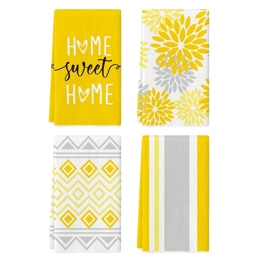 Yellow Printed Boho Dish Towels, 4 Count