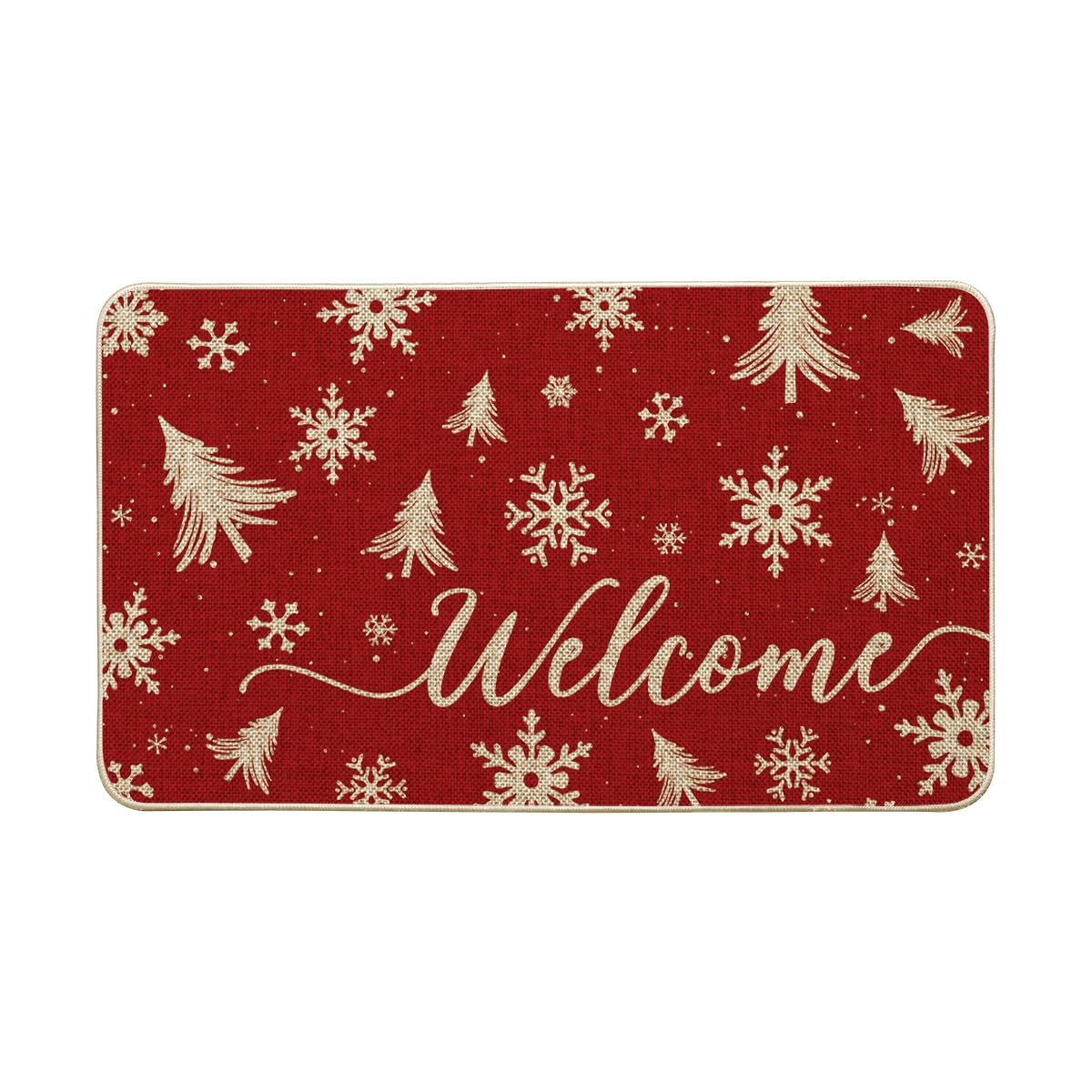 Artoid Mode Red Xmas Trees Christmas Welcome Doormat, Snowflake Winter Home Decor Low-Profile Switch Rug Door Mat Floor Mat for Indoor Outdoor 17x29 Inch