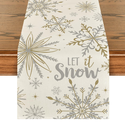 Artoid Mode Beige Snowflake Let It Snow Winter Table Runner, Seasonal Christmas Kitchen Dining Table Decoration for Home Party Decor 13x72 Inch