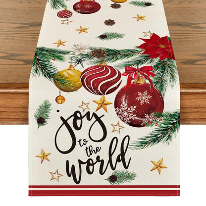 Artoid Mode Joy to The World Xmas Balls Christmas Table Runner, Pine Cone Winter Holiday Kitchen Dining Table Decoration for Home Party Decor 13 x 72 Inch