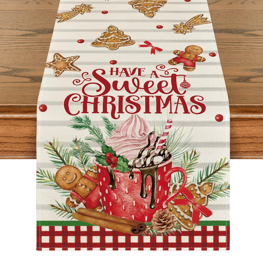 Artoid Mode Ice Cream Gingerbread Sweet Christmas Table Runner, Seasonal Winter Kitchen Dining Table Decoration for Home Party Indoor 13x72 Inch