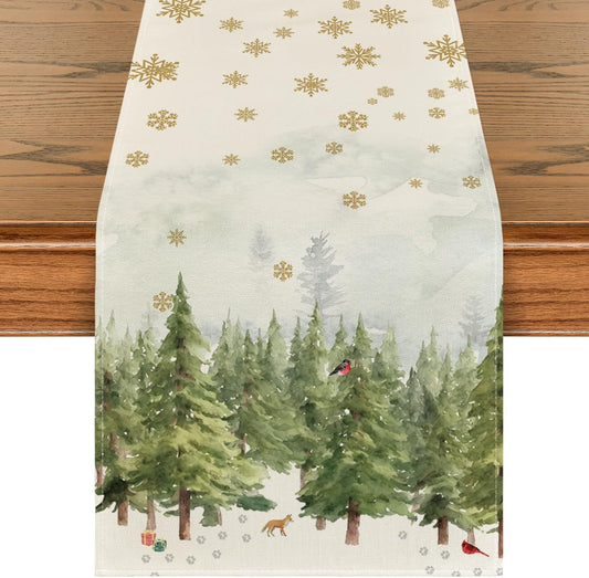 Artoid Mode Xmas Trees Snowflakes Gifts Christmas Table Runner, Seasonal Kitchen Dining Table Decoration for Outdoor Home Party 13x72 Inch