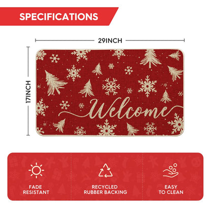 Artoid Mode Red Xmas Trees Christmas Welcome Doormat, Snowflake Winter Home Decor Low-Profile Switch Rug Door Mat Floor Mat for Indoor Outdoor 17x29 Inch