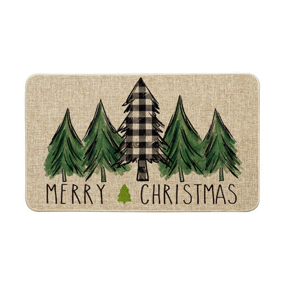 Artoid Mode Merry Christmas Trees Christmas Decorative Doormat, Seasonal Winter Christmas Holiday Low-Profile Floor Mat Switch Mat for Indoor Outdoor 17 x 29 Inch