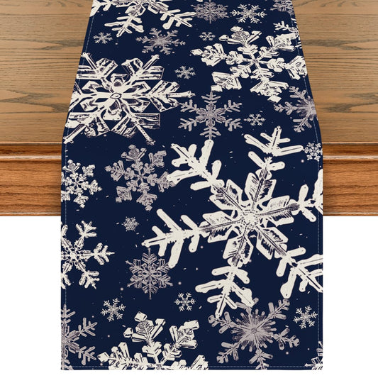 Artoid Mode Navy Blue Snowflakes Christmas Table Runner, Seasonal Winter Holiday Kitchen Dining Table Decoration for Home Party Decor 13x72 Inch