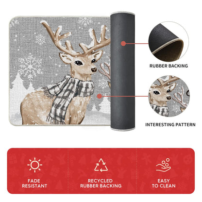 Artoid Mode Deer Tree Let It Sonw Snowflakes Christmas Kitchen Mats Set of 2, Winter Decor Low-Profile Kitchen Rugs for Floor - 17x29 and 17x47 Inch