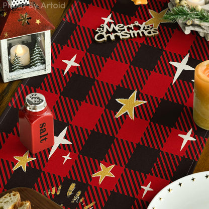 Artoid Mode Buffalo Plaid Kogiya Shepherd Christmas Table Runner, Winter O Holy Night Xmas Kitchen Dining Table Decoration for Home Party Decor 13x72 Inch