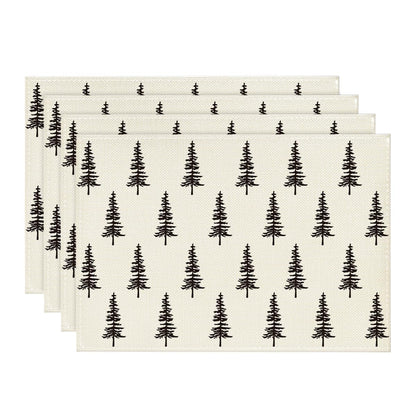 Artoid Mode Beige Xmas Tree Christmas Placemats Set of 4, 12x18 Inch Winter Table Mats for Party Kitchen Dining Decoration