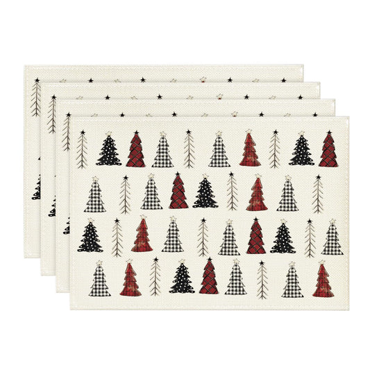 Artoid Mode White Xmas Tree Christmas Placemats Set of 4, 12x18 Inch Winter Table Mats for Party Kitchen Dining Decoration