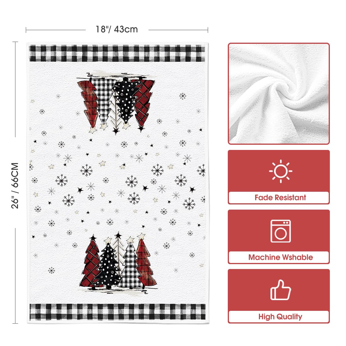 Artoid Mode Black White Buffalo Plaid Snowman Xmas Trees Christmas Kitchen Towels Dish Towels, 18x26 Inch Daily Winter Decoration Hand Towels Set of 4