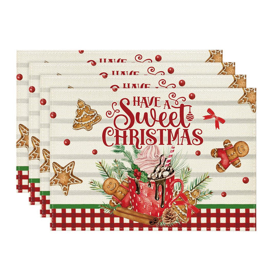 Artoid Mode Ice Cream Gingerbread Sweet Christmas Placemats Set of 4, 12x18 Inch Seasonal Winter Christmas Table Mats for Party Kitchen Dining Decoration