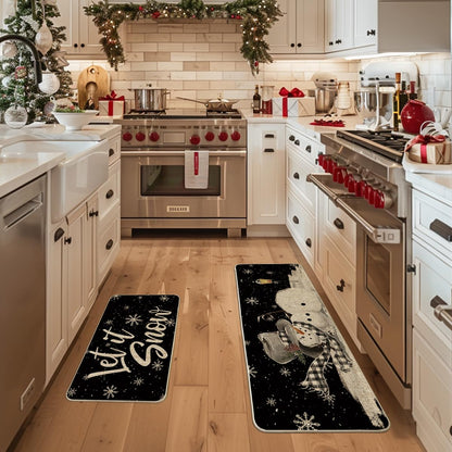 Artoid Mode Let It Snow Snowflake Snowman Light Christmas Decorative Kitchen Mats Set of 2, Home Party Low-Profile Kitchen Rugs - 17x29 and 17x47 Inch