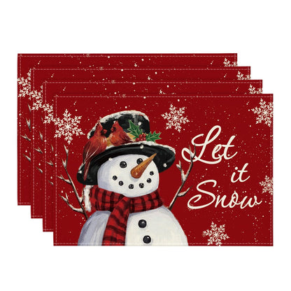 Artoid Mode Red Snowman Let It Snow Winter Placemats Set of 4, 12x18 Inch Seasonal Christmas Holiday Table Mats for Party Kitchen Dining Decoration