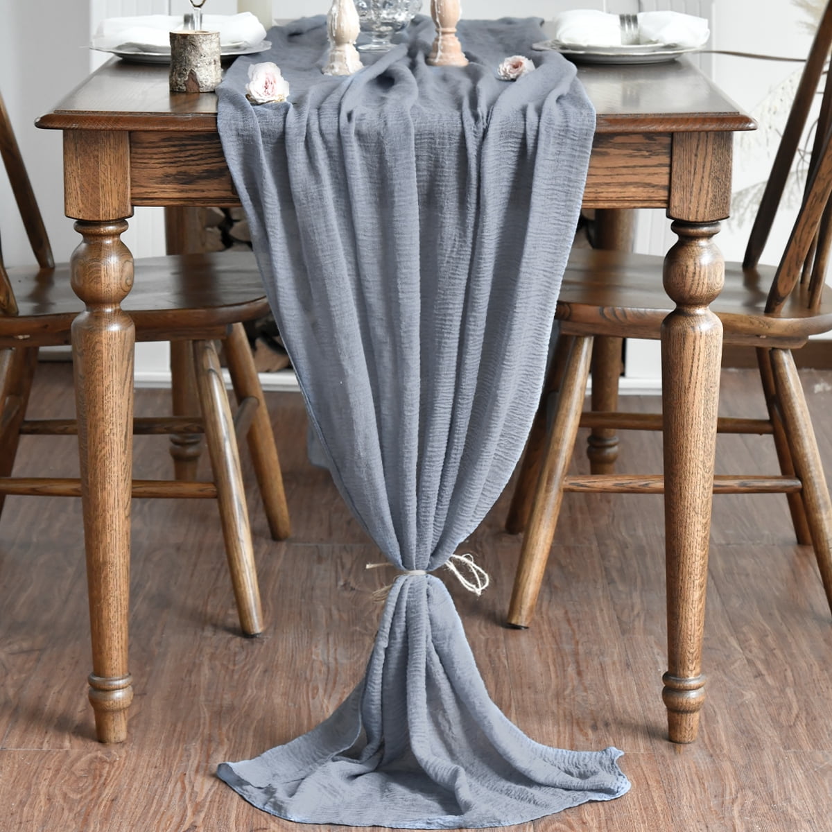 Dusty Blue Cheesecloth Table Runner, 31 x 118 Inch Rustic Gauze Boho Tablecloth for Bridal Shower Wedding Party Table Decoration
