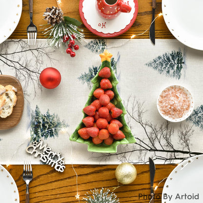 Artoid Mode Waterclor Snow Tree Truck Christmas Table Runner, Seasonal Winter Xmas Holiday Kitchen Dining Table Decoration for Indoor Outdoor Home Party Decor 13 x 72 Inch