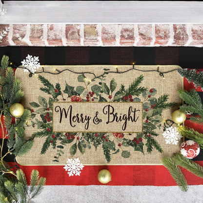 Artoid Mode Merry&Bright Eucalyptus Leaves Holly Christmas Doormat, Winter Xmas Home Decor Low-Profile Switch Rug Door Mat Floor Mat for Indoor Outdoor 17x29 Inch