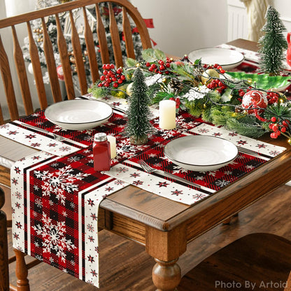 Artoid Mode Buffalo Plaid Snowflakes Winter Placemats Set of 4, 12x18 Inch Christmas Table Mats for Party Kitchen Dining Decoration