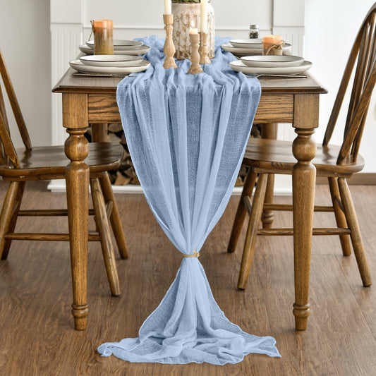 Ice Blue Cheesecloth Table Runner, 31 x 118 Inch Rustic Gauze Boho Tablecloth for Bridal Shower Wedding Party Table Decoration