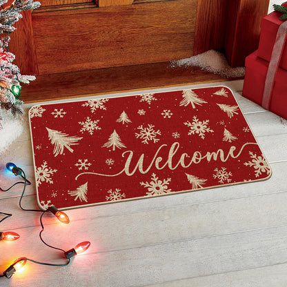 Artoid Mode Red Xmas Trees Christmas Welcome Doormat, Snowflake Winter Home Decor Low-Profile Switch Rug Door Mat Floor Mat for Indoor Outdoor 17x29 Inch