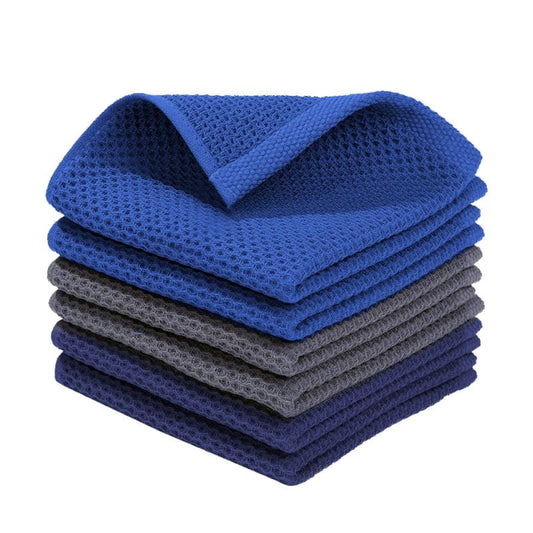 100% Cotton Waffle Dishcloth, Blue and Grey, 6 Pack Soft Absorbent Quick Dry Kitchen Towels Cleaning Towels 12x12 Inch